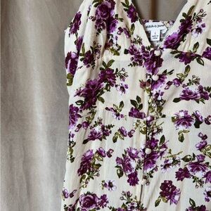 Chic Floral Midi Dress in floral Purple and Cream